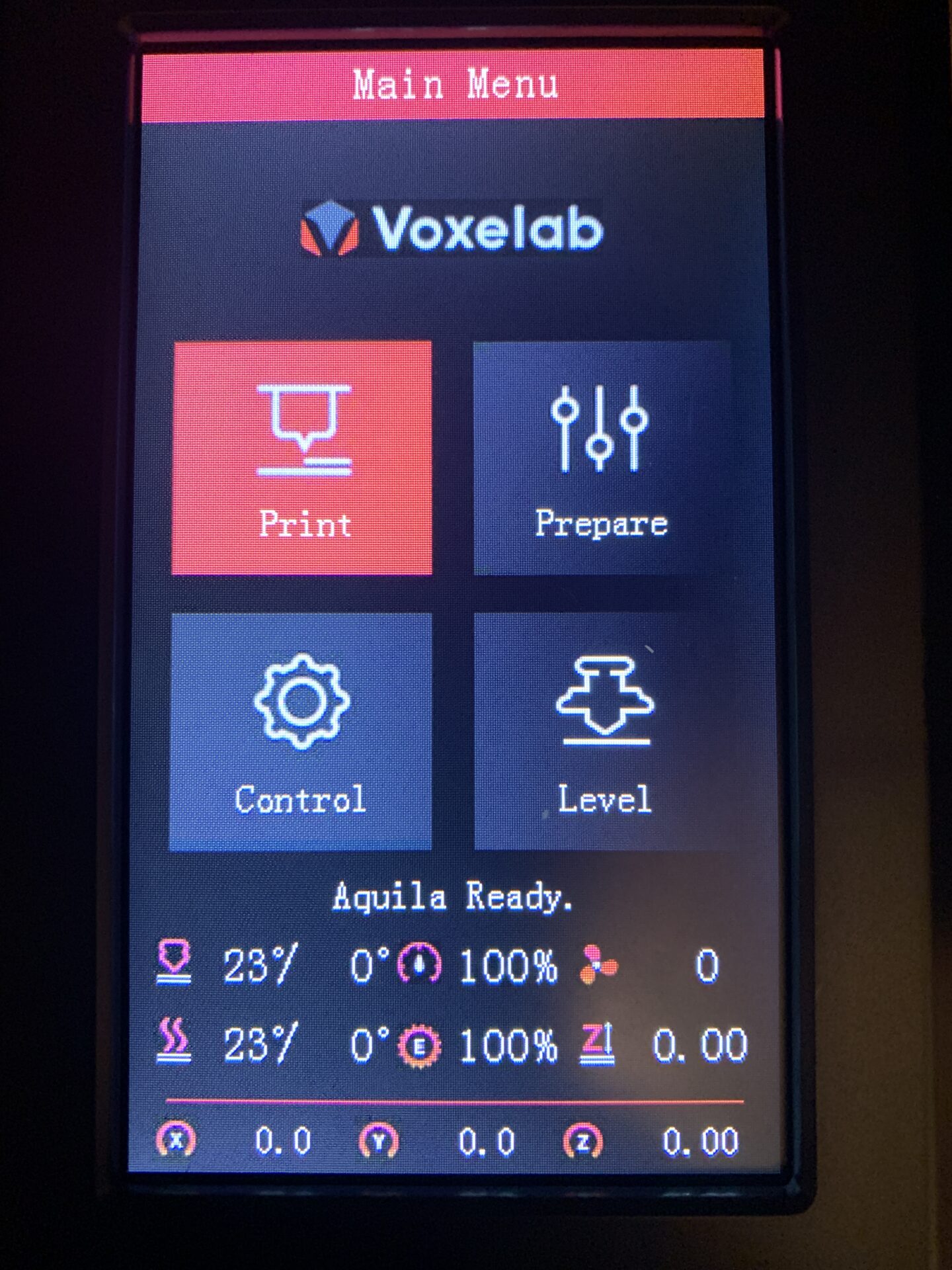 Voxelab Aquila カスタムファームウェア　ホーム画面